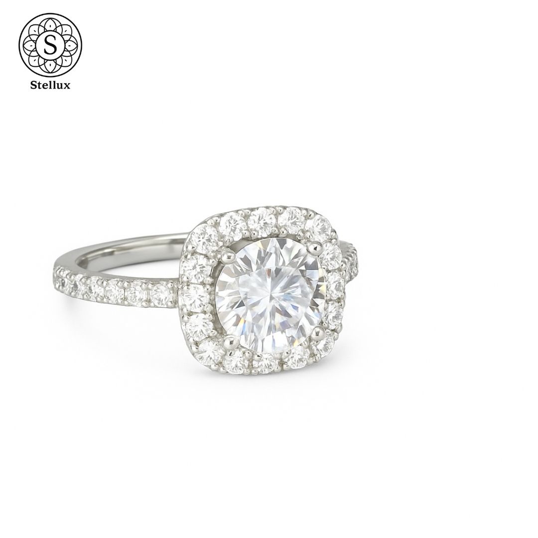 一目でわかる品格 2 ctモアサナイト×S 925刻印 GRA鑑定書付き 細見え ハローリング 高見え 上品 シルバー 指輪 レディース 婚約指輪 プロポーズ 記念日 プレゼント