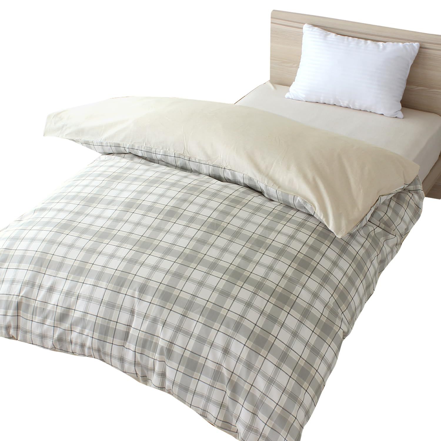 メリーナイト 掛け布団カバー チェック グレー ダブルロング 約 綿 吸湿性 通気性 心地よい肌触り オールシーズン 洗える CT 12316-05