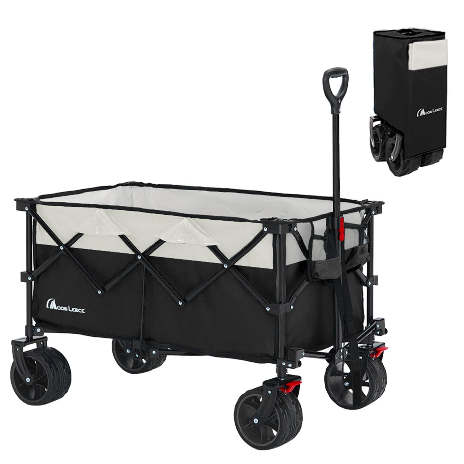 MOON LENCE キャリーワゴン ブレーキ付き 折りたたみ キャリーカート 大容量156L 幅広大型タイヤ アウトドアワゴン アウトドア キャリー キャンプ レジャー BBQ 運動会 耐荷重100kg