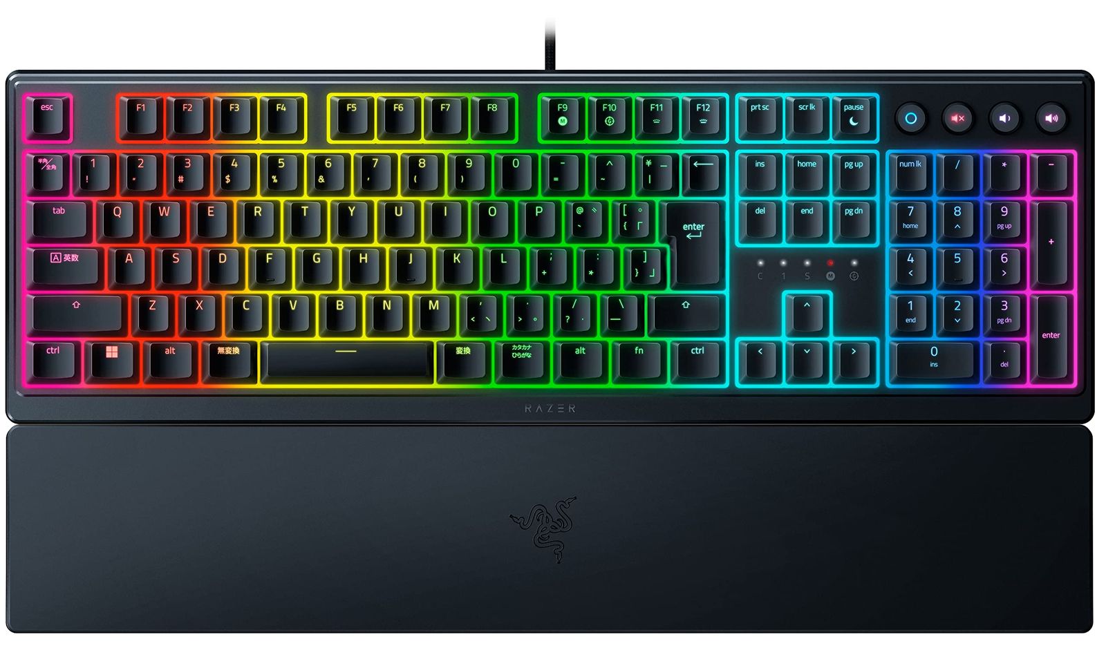 Razer レイザー Ornata V3 JP ゲーミングキーボード 有線 薄型 キーボード クリック感のあるメカ メンブレンスイッチ搭載 UV コートキーキャップは耐摩耗性と耐傷性を向上 バックライトが光る メディアキー エルゴノミック設計 耐久性と