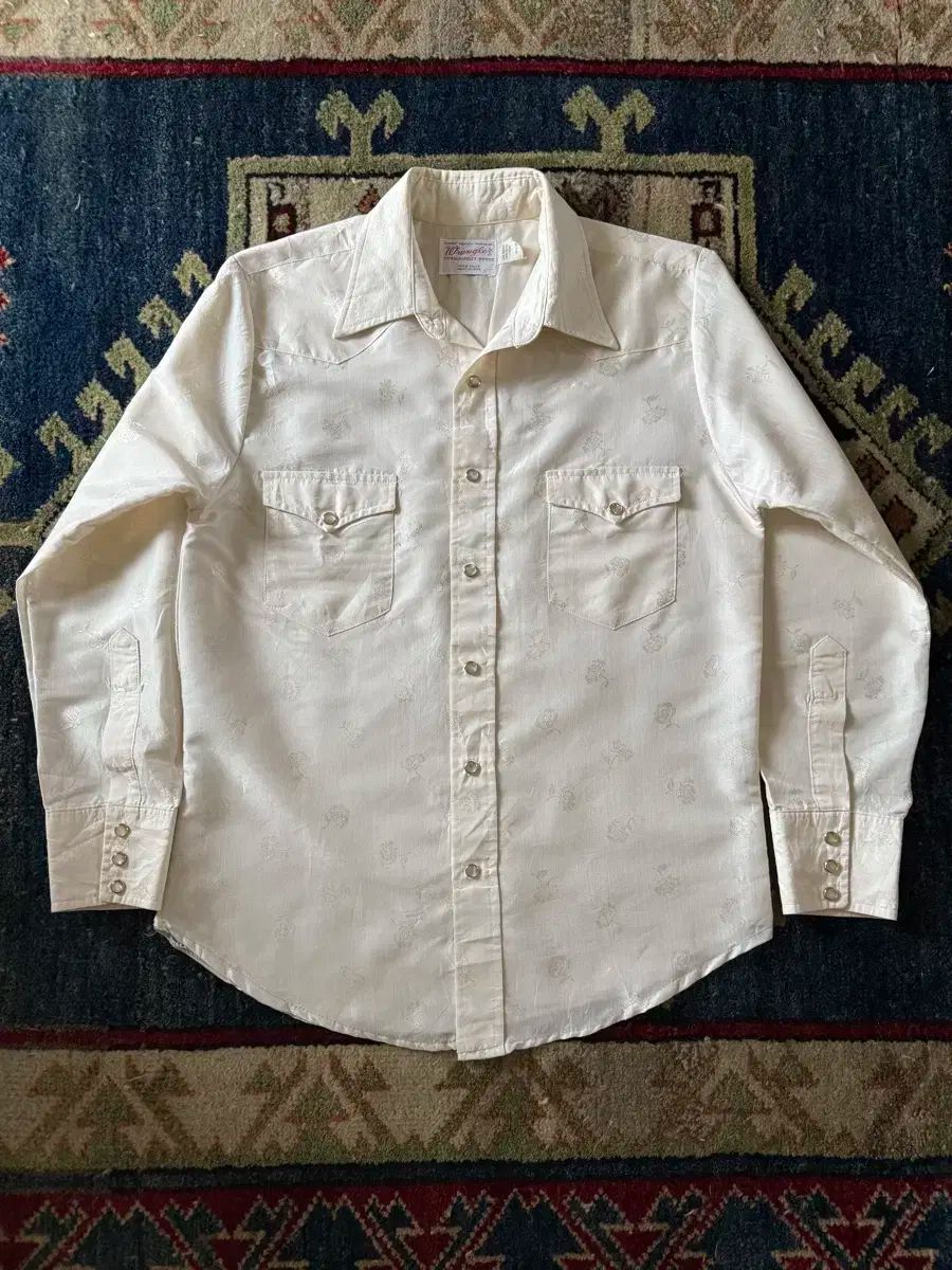 70s USA ラングラー パーマネントプレス フローラル 刺繍 ウェスタン シャツ