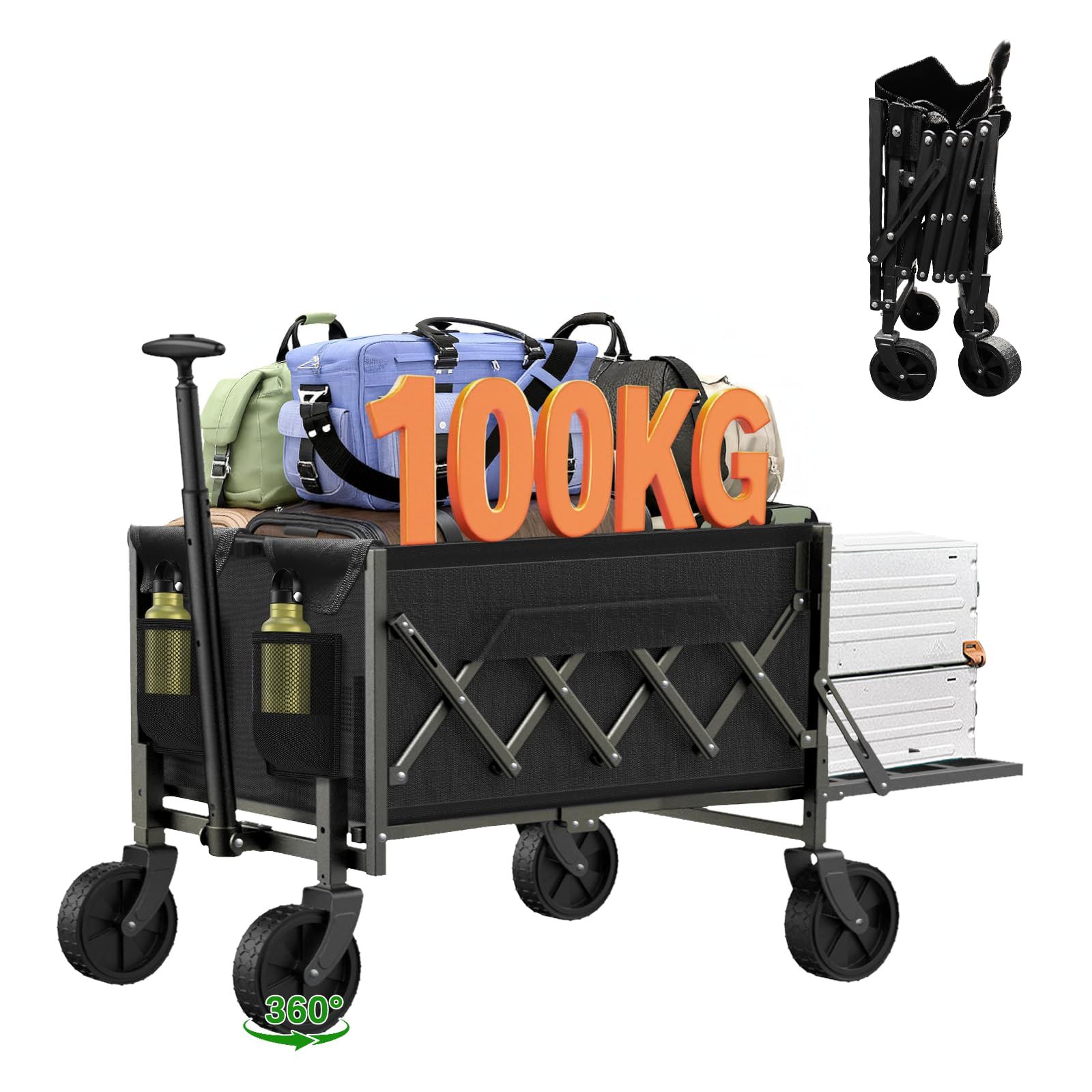 2025新登場 自立収納 後ろ開け可 キャリーワゴン 長物対応 キャリーカート Weeday 折り畳み式 アウトドアワゴン 頑丈 耐荷重100KG ミニ 大容量140L コンパクト 超軽量6kg ワイドタイヤ 多地形対応 キャンプ用品 荷物運び 釣り イ
