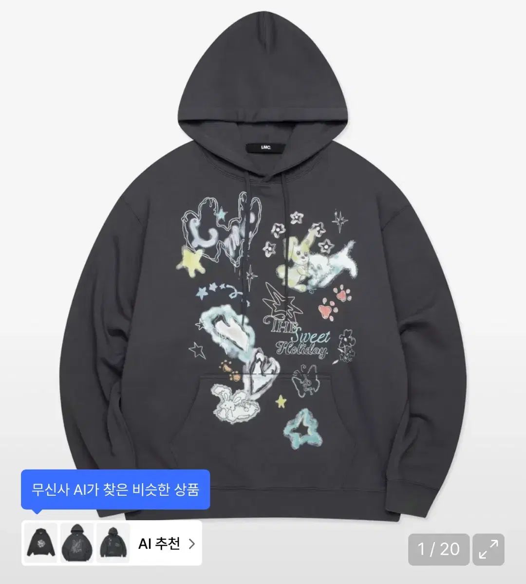 LMC エルエムシー フーディー スケッチ ドゥードゥル フーディ チャコール カラー S