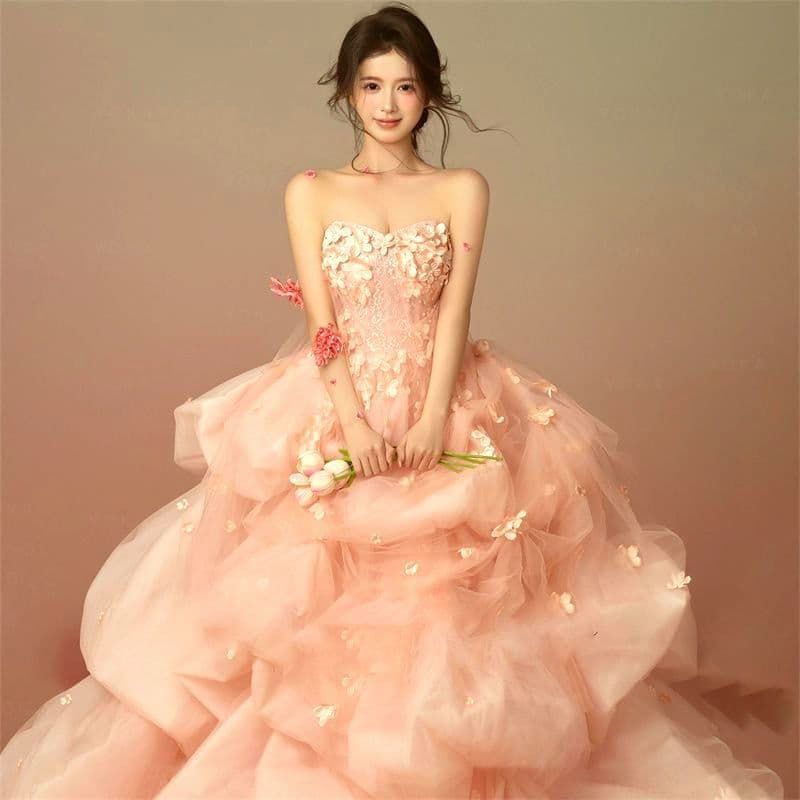 ️甘く ピンクフラワーデザインのプリンセスドレス ️ゆるふわ