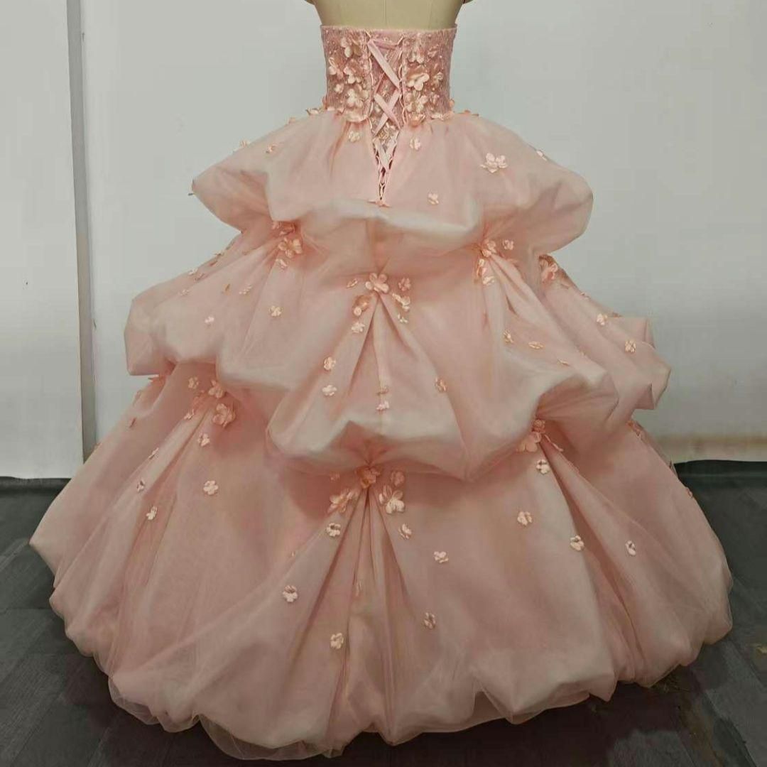 ️甘く可愛いピンクフラワーデザインのプリンセスドレス ️ゆるふわ