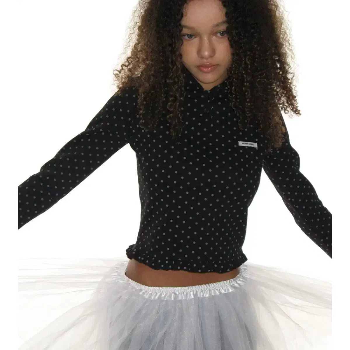 CRNK DOT FRILL HOODIE_BLACK