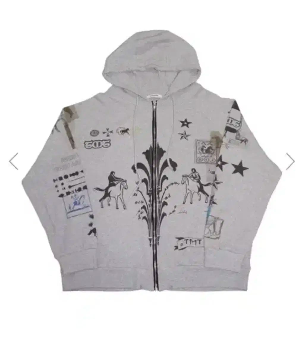 トゥーマーチ タグ ワッフル フードジップアップ グレー