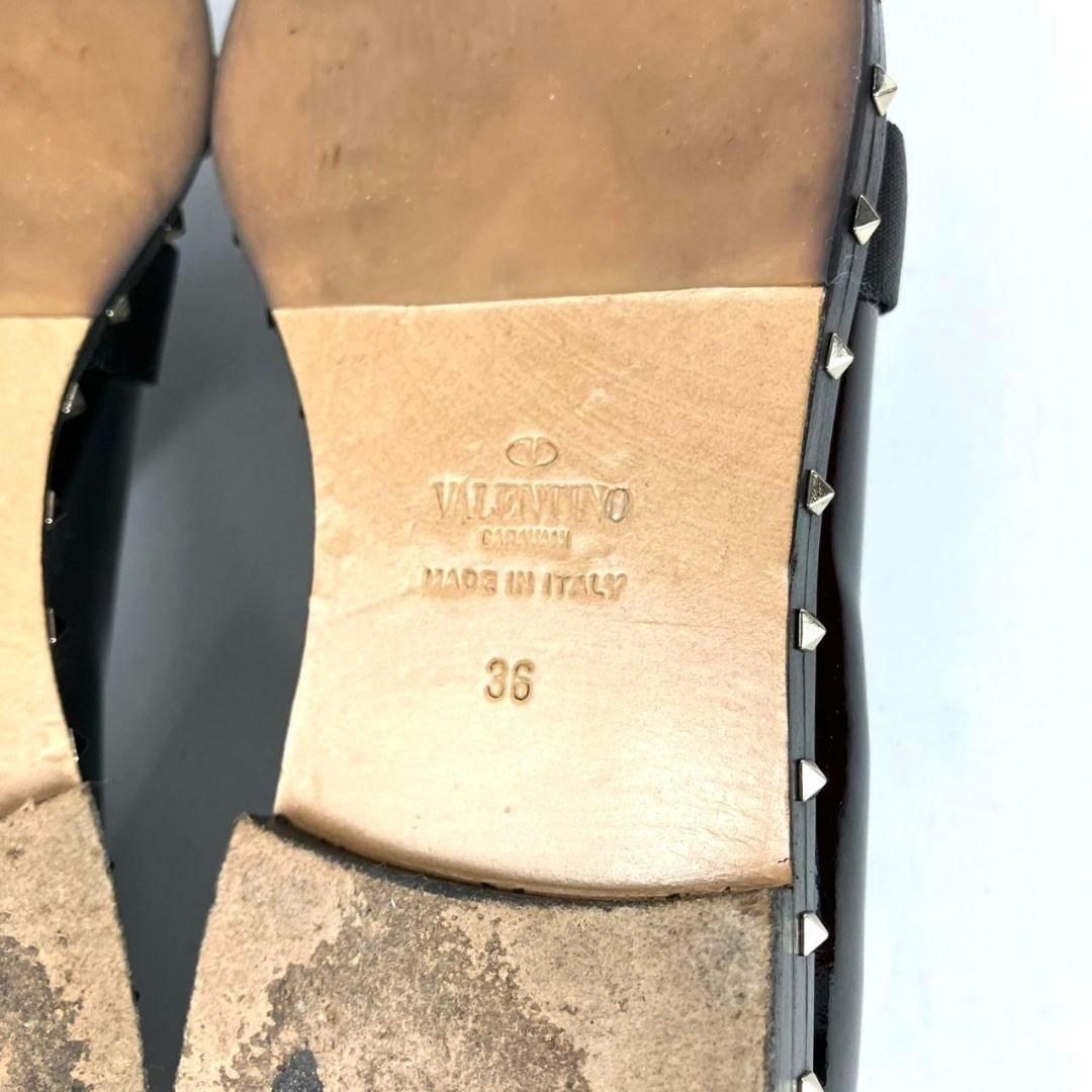  Valentino Garavani ヴァレンティノ ローファー リボン スタッズ エナメル ブラック 23 cm 箱 保存袋付き ローファー 革靴 靴