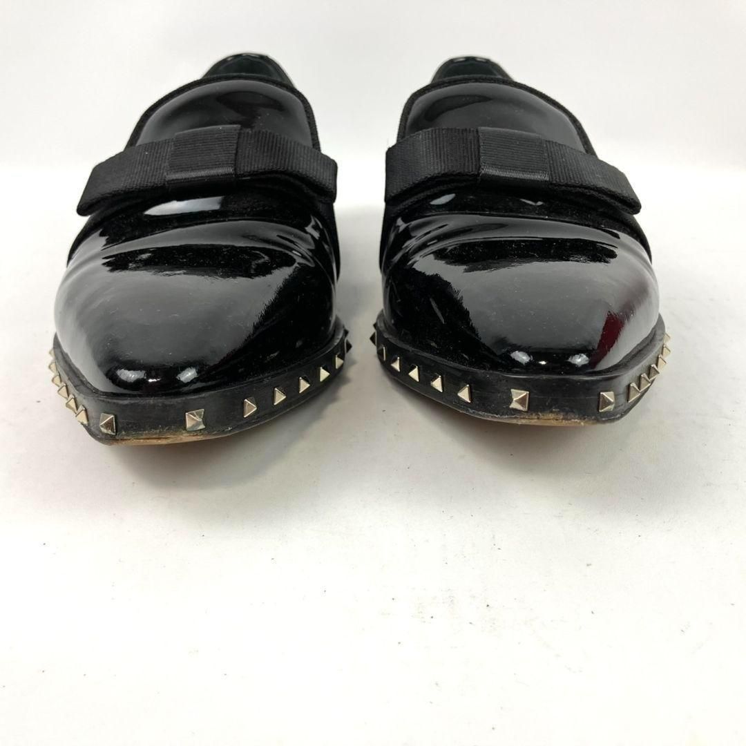 Valentino Garavani ヴァレンティノ ローファー リボン スタッズ エナメル ブラック 23cm 箱 保存袋付き