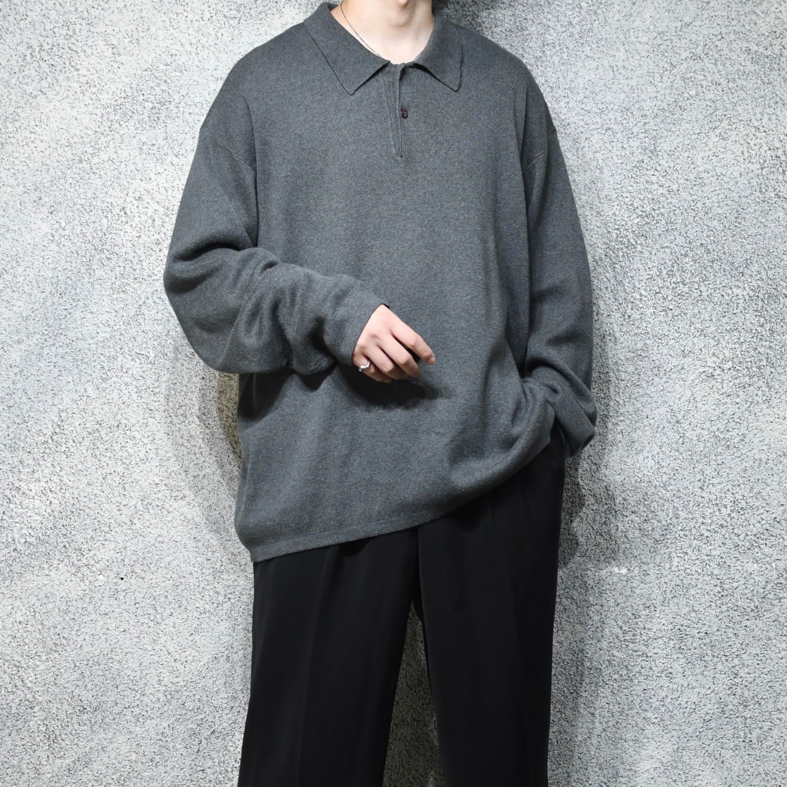古着 Calvin Klein jeans グレー ニットポロ 落ち感 コットンニット