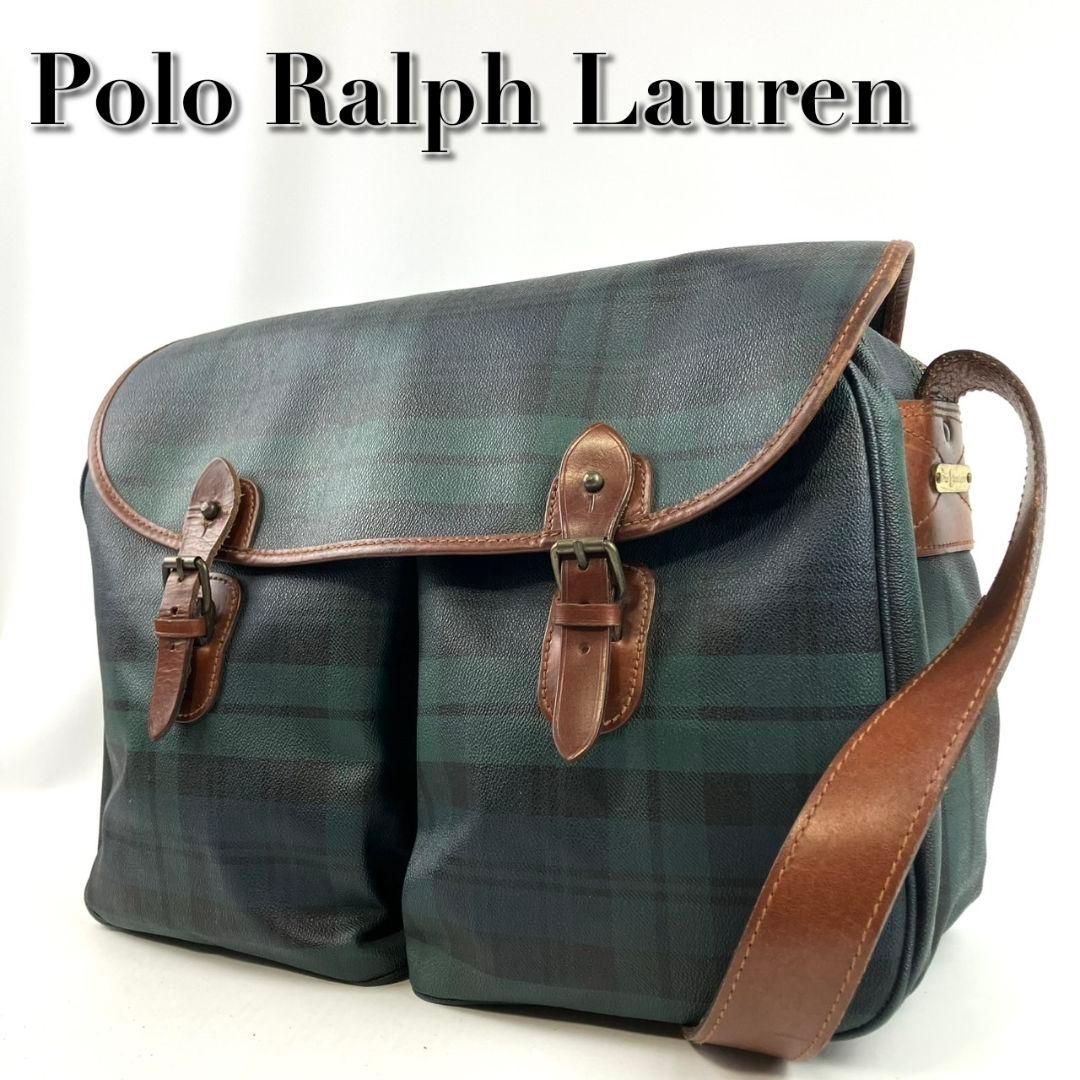 POLO RALPH LAUREN ポロラルフローレン メッセンジャーバッグ ショルダーバッグ チェック柄 PVC レザー ヴィンテージ グリーン 斜めがけ