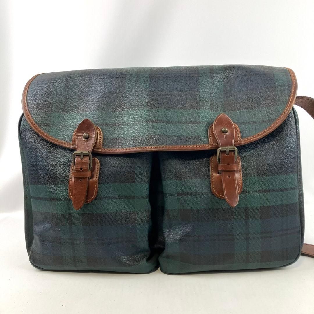 POLO RALPH LAUREN ポロラルフローレン メッセンジャーバッグ ショルダーバッグ チェック柄 PVC レザー ヴィンテージ グリーン 斜めがけ