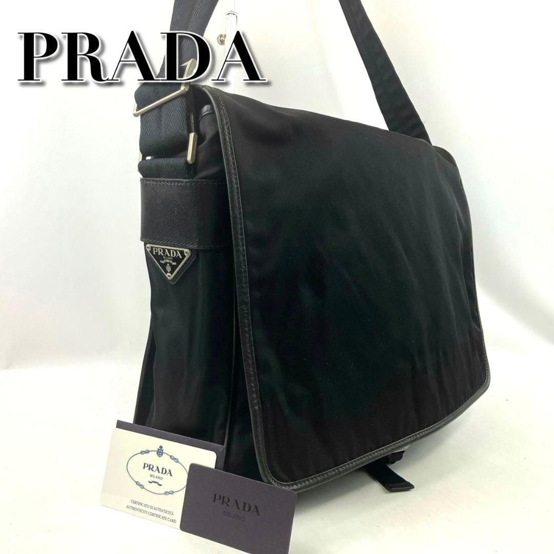 PRADA プラダ ショルダーバッグ メッセンジャーバッグ 三角ロゴプレート ナイロン ポコノ レザー ブラック