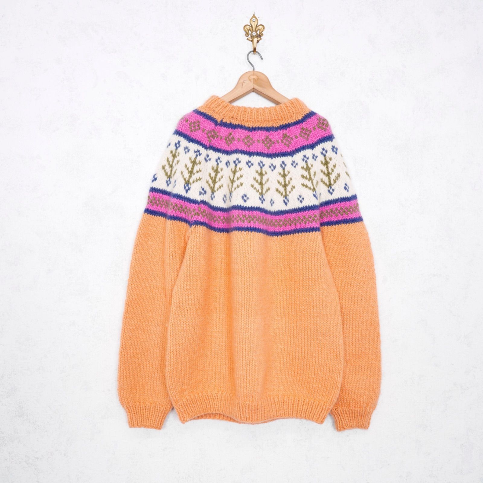 USA VINTAGE ORANGE COLOR NORDIC PATTERNED DESIGN KNIT|アメリカ古着オレンジカラーノルディック柄デザインニット