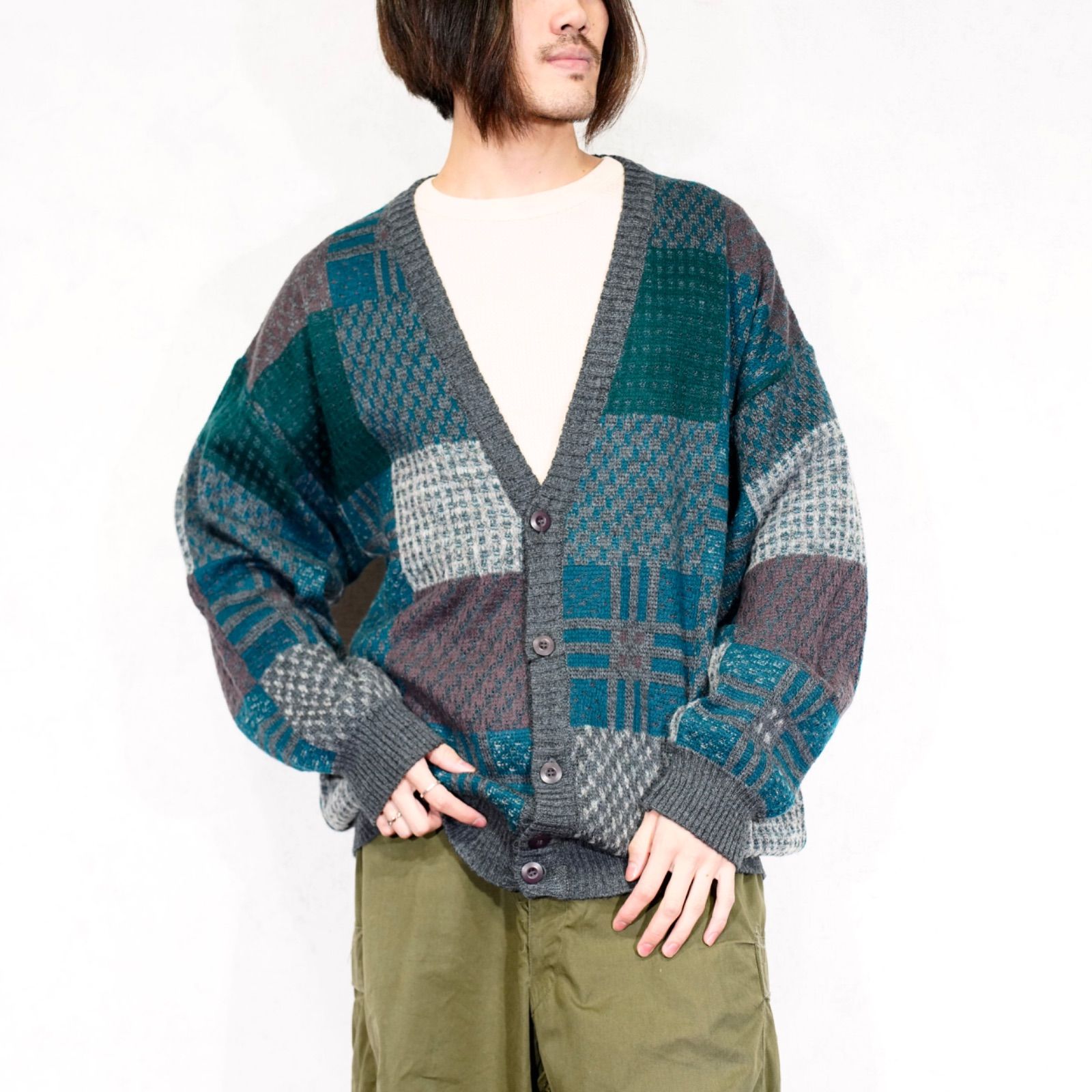 KNIT CARDIGAN|ヨーロッパ古着レトロ柄デザインニットカーディガン