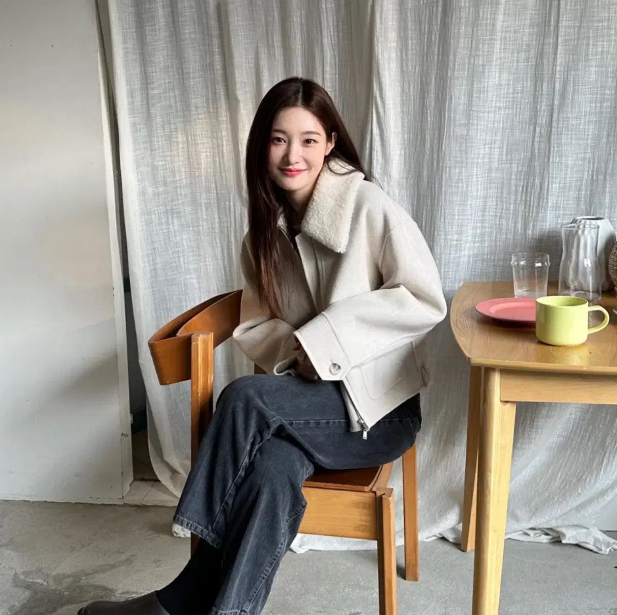 on-on オンアンドオン ファー KARA カラ ハンドメイド アウター エクリュ ベージュ 55 サイズ