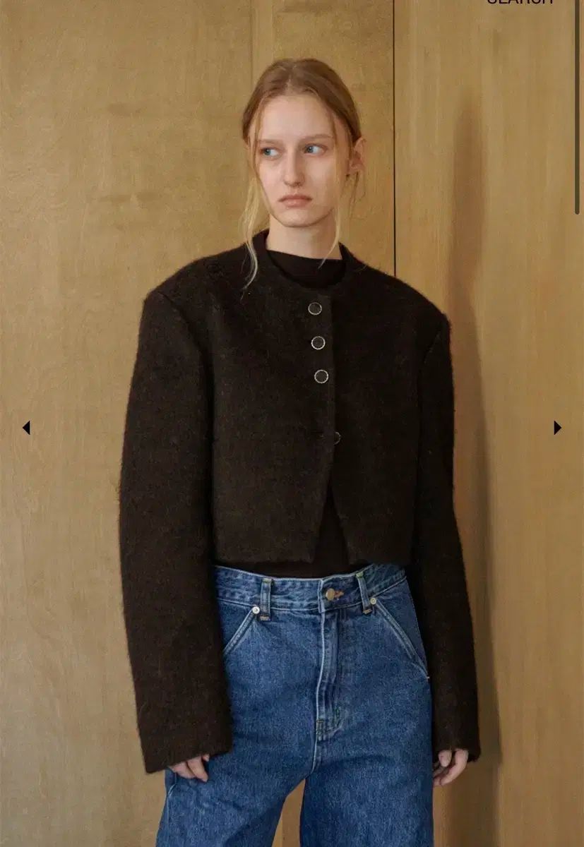 ムアルボ Soft Furry Cropped Jacket ブラウン