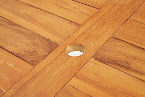 天然木 チーク のダイニングテーブル ガーデン W150×D80×H71cm パラソル用ホール有 No.333