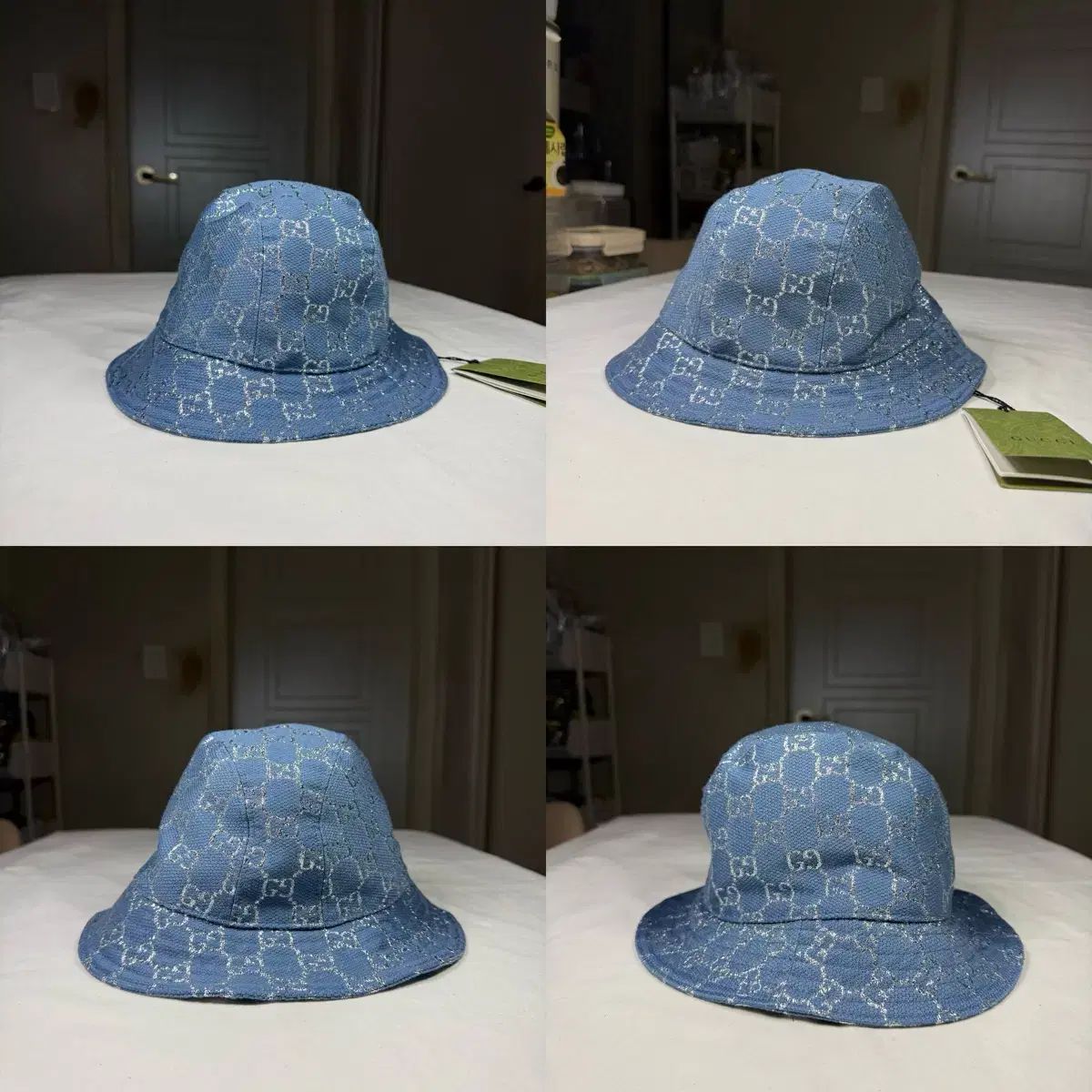 グッチ GG ラメ バケットハット ブルー 帽子