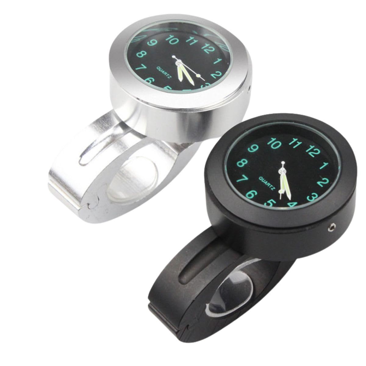 新品 RYUBOF バイク用 時計 防水 夜光 アナログ 22mm ハンドルバー 自転車 オートバイ 取付簡単 耐衝撃 省スペース コンパクト 時計盤 ボタン電池付 アルミ合金製 時刻確認 通勤 ツーリング サイクル用 (ブラック)