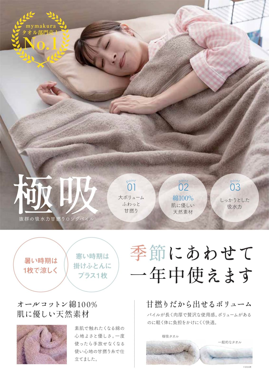 吸 タオルケット シングル ブルー 眠りの専門店マイまくら 厚手 綿100％ 吸水 吸湿 通気 肌に優しい ふわふわ オールシーズン しっかり 洗える タオルケット ブルー