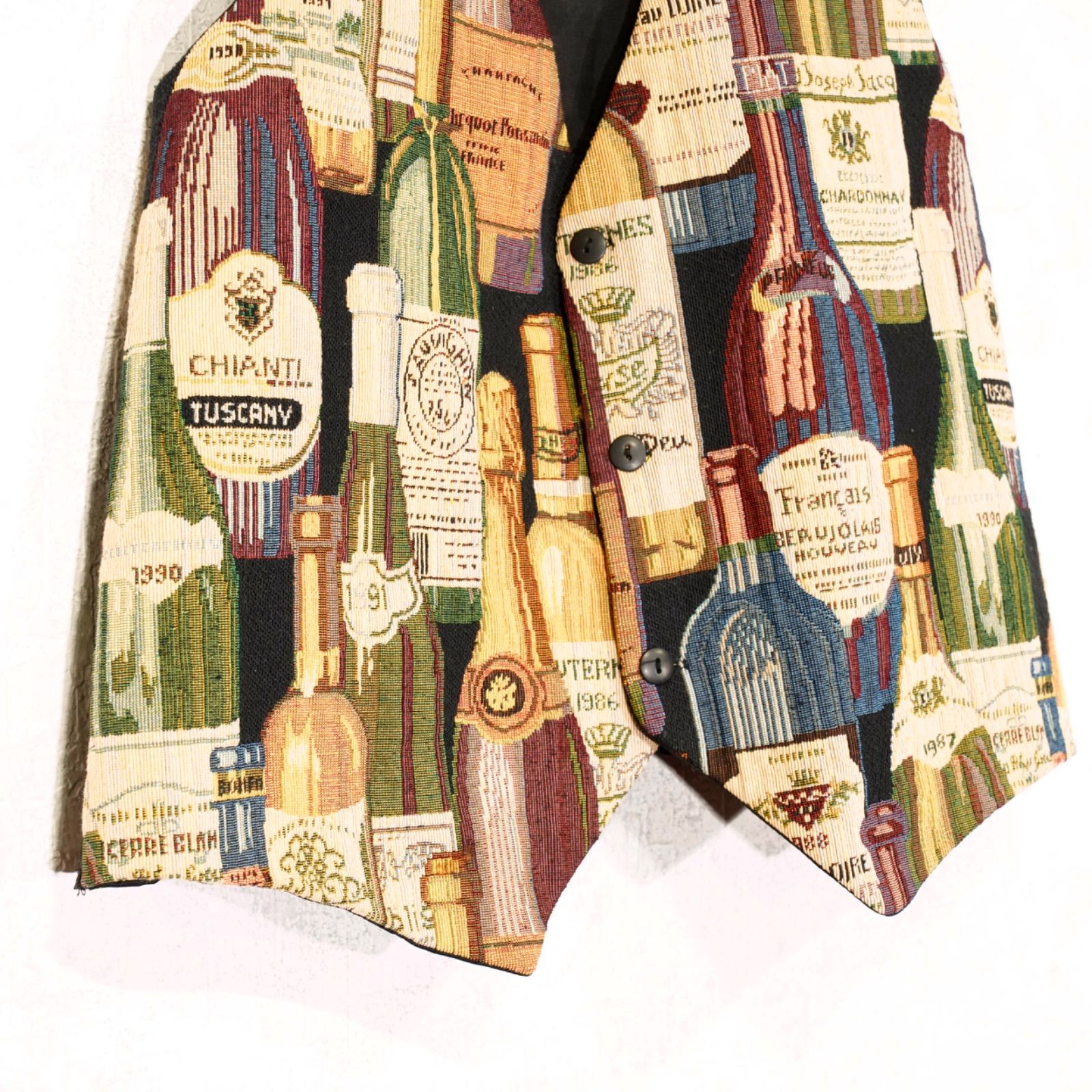 VEST アメリカ古着お酒ゴブラン刺繍デザインジレベスト