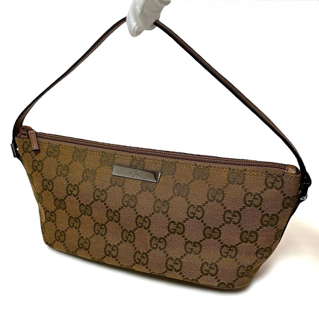 GUCCI グッチ アクセサリーポーチ ハンドバッグ GGキャンバス レザー ブラウン系 07198