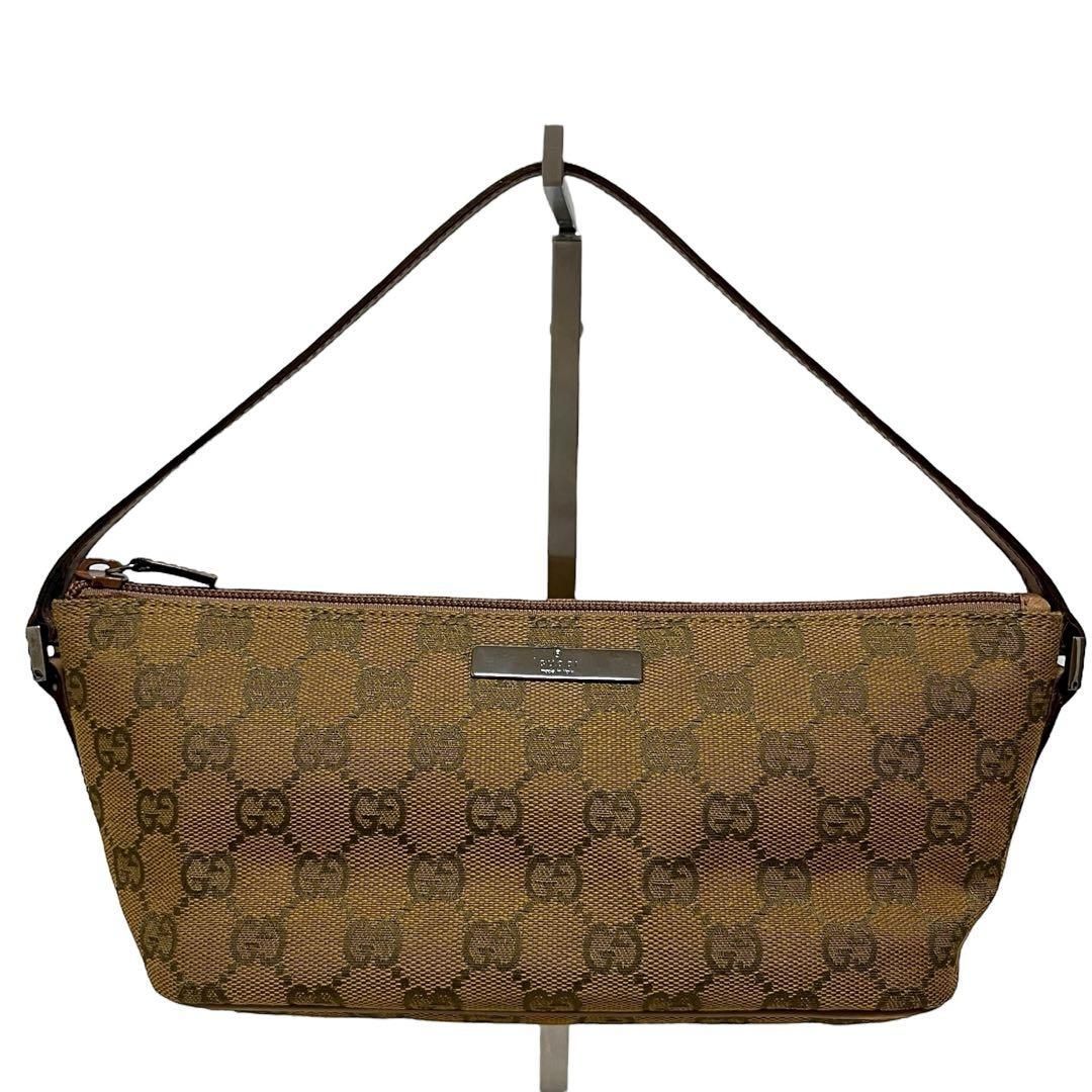 GUCCI グッチ アクセサリーポーチ ハンドバッグ GGキャンバス レザー ブラウン系 07198