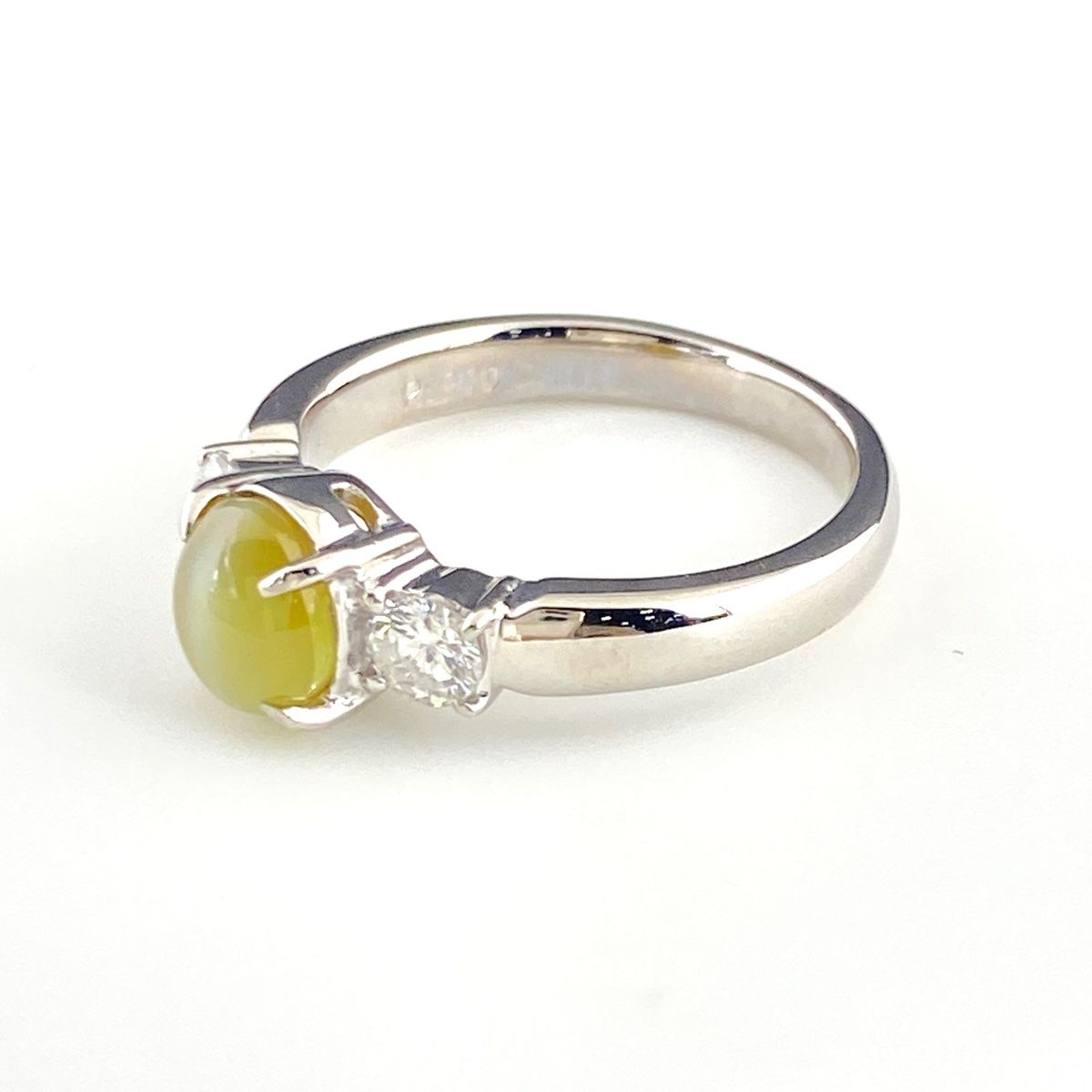 クリソベリルキャッツアイ デザインリング プラチナ 指輪 メレダイヤ リング 8.5号 Pt900 クリソベリルキャッツアイ ダイヤモンド レディース