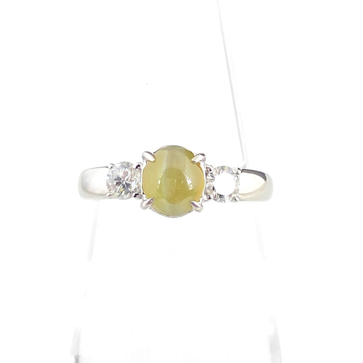 クリソベリルキャッツアイ デザインリング プラチナ 指輪 メレダイヤ リング 8.5号 Pt900 クリソベリルキャッツアイ ダイヤモンド レディース