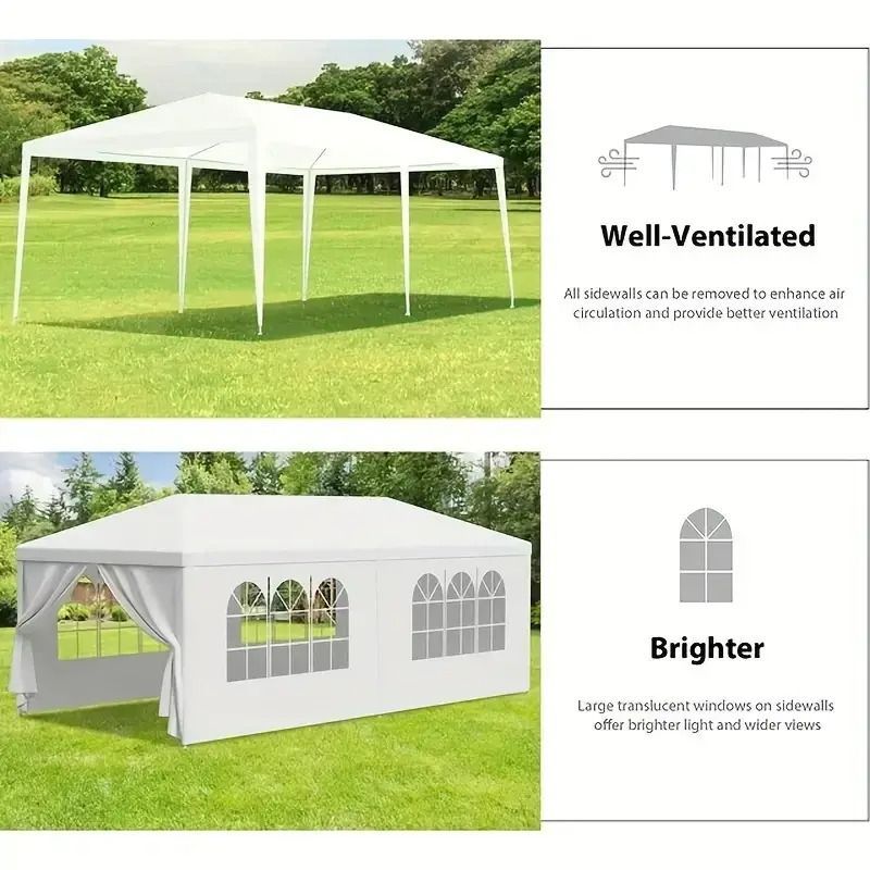  10 x 20 ft 大型パーティーテント 屋外用 結婚式 イベント ガーデン用キャノピー サイドウォール付き 防水 耐久フレーム 簡単設置 ウェディング ピクニック バーベキューに最適 焚火シート イベント 避難用テント テント シェルター