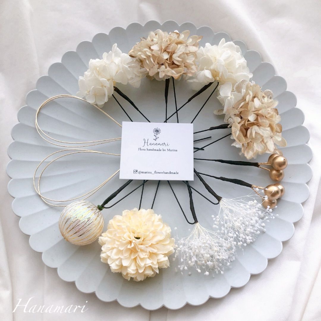 ドライフラワー 髪飾り 成人式 和装 結婚式 花飾り かすみ草 水引 卒業