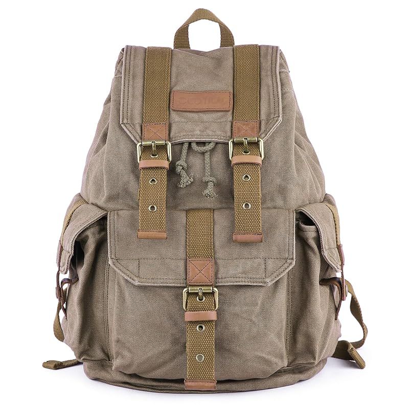 Gootium ュックサック キャンバス レトロ 1?2泊旅行出張 大容量 バックパック S オリーブブラウン