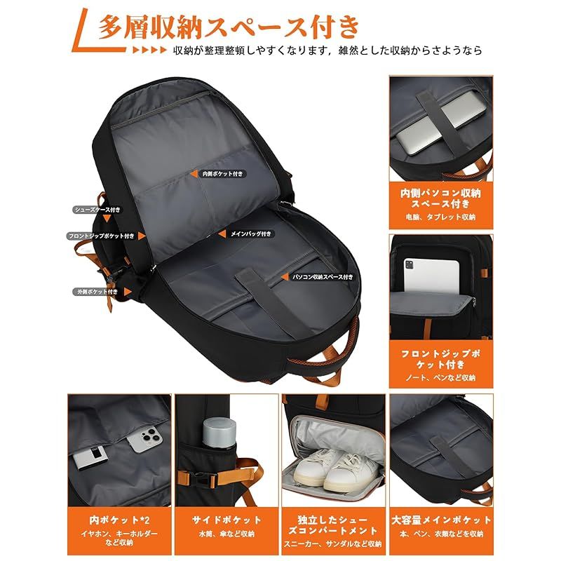 Roseelk リュック 多収納 防水大容量 旅行キャンプバックトレッキングリュックサック アウトドア登山バッグ タウンリュック 17インチPC対応 頑丈な生地×耐水×耐傷USB給電口 防災 ビジネスバッグ 旅行 出張 通勤 通学