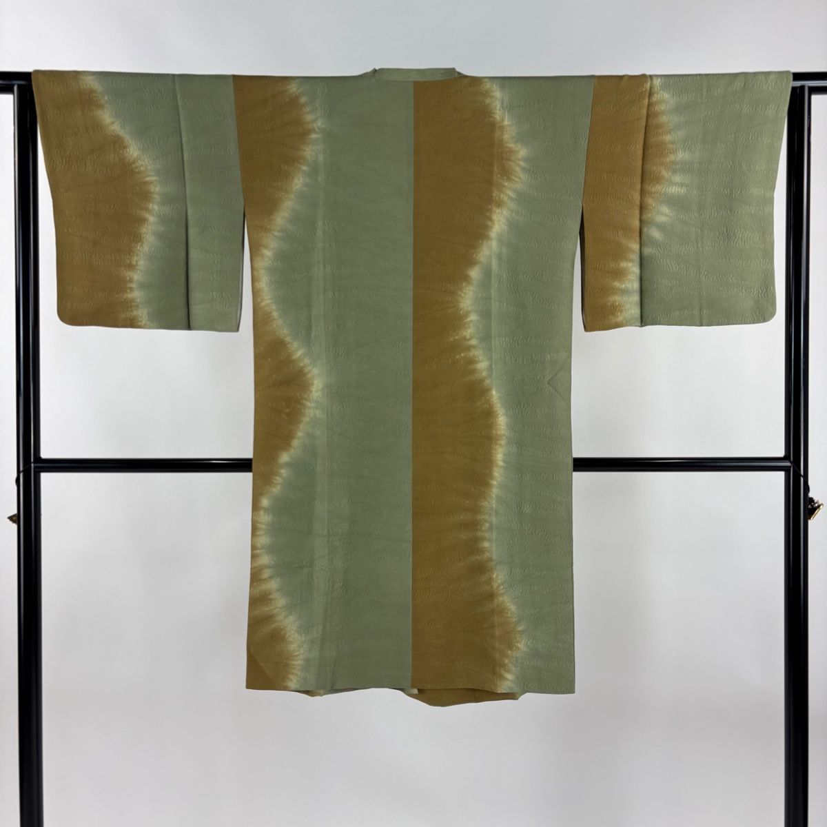 道行 身丈105.5cm 裄丈63cm S 和装コート 角衿 落款 幾何学模様 灰緑 正絹 名品