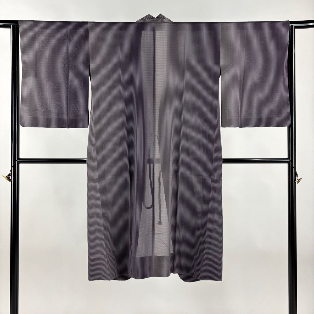 道中着 身丈122cm 裄丈63cm S 和装コート 縦縞 灰紫 正絹 名品