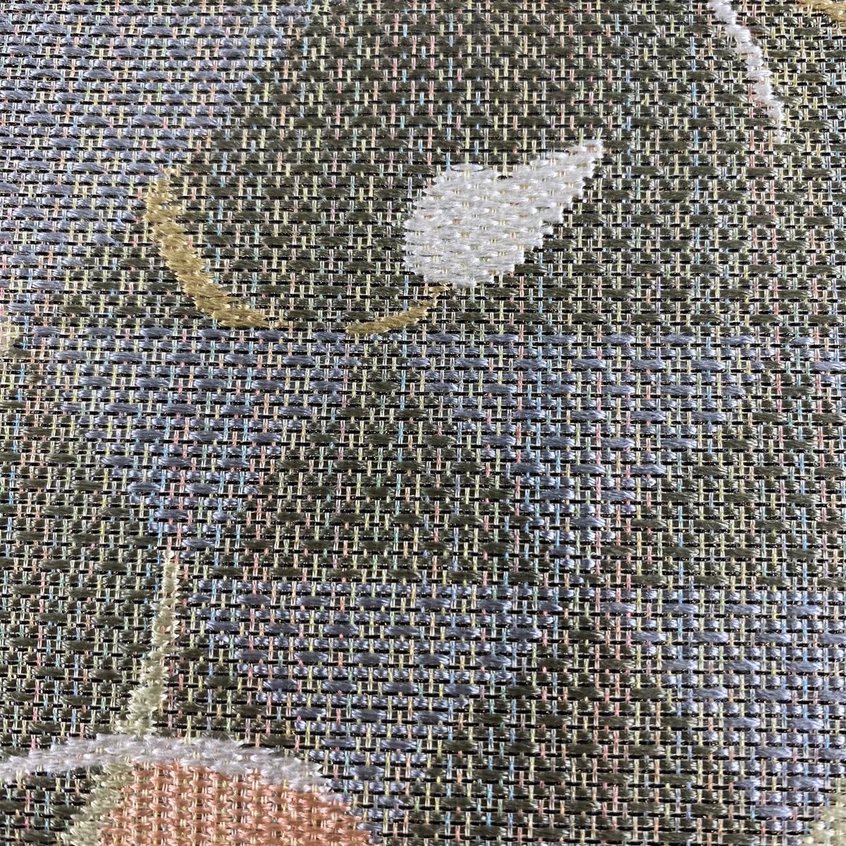 開き名古屋帯 秀品 夏帯 花唐草 鱗 金糸 ベージュ 正絹