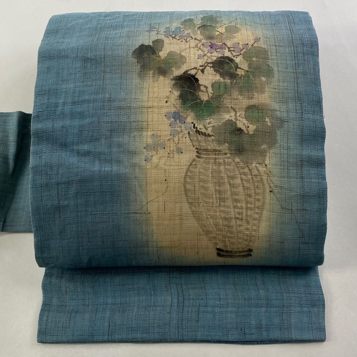 名古屋帯 名品 落款 葡萄 花器 金彩 水色 正絹