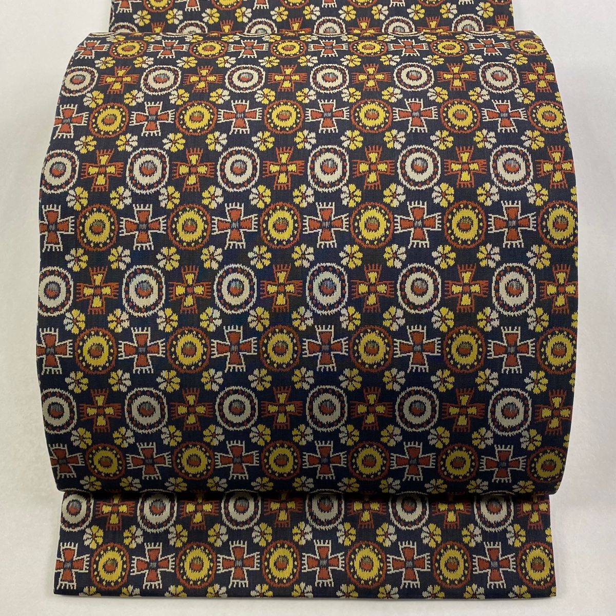 開き名古屋帯 龍村美術織物 幾何学 墨色 正絹