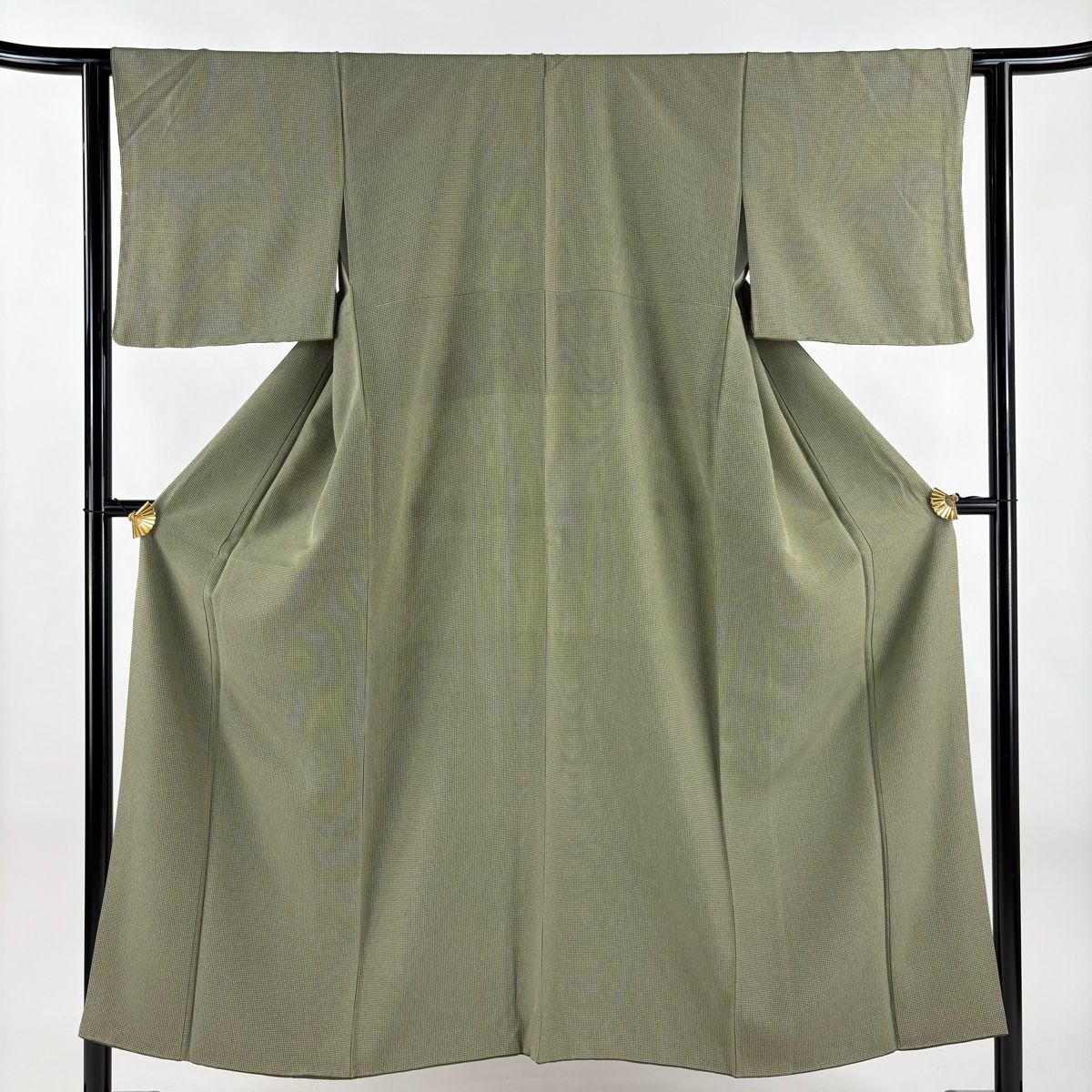 江戸小紋 身丈151cm 裄丈62cm S 袷 角通し 灰緑 正絹 秀品