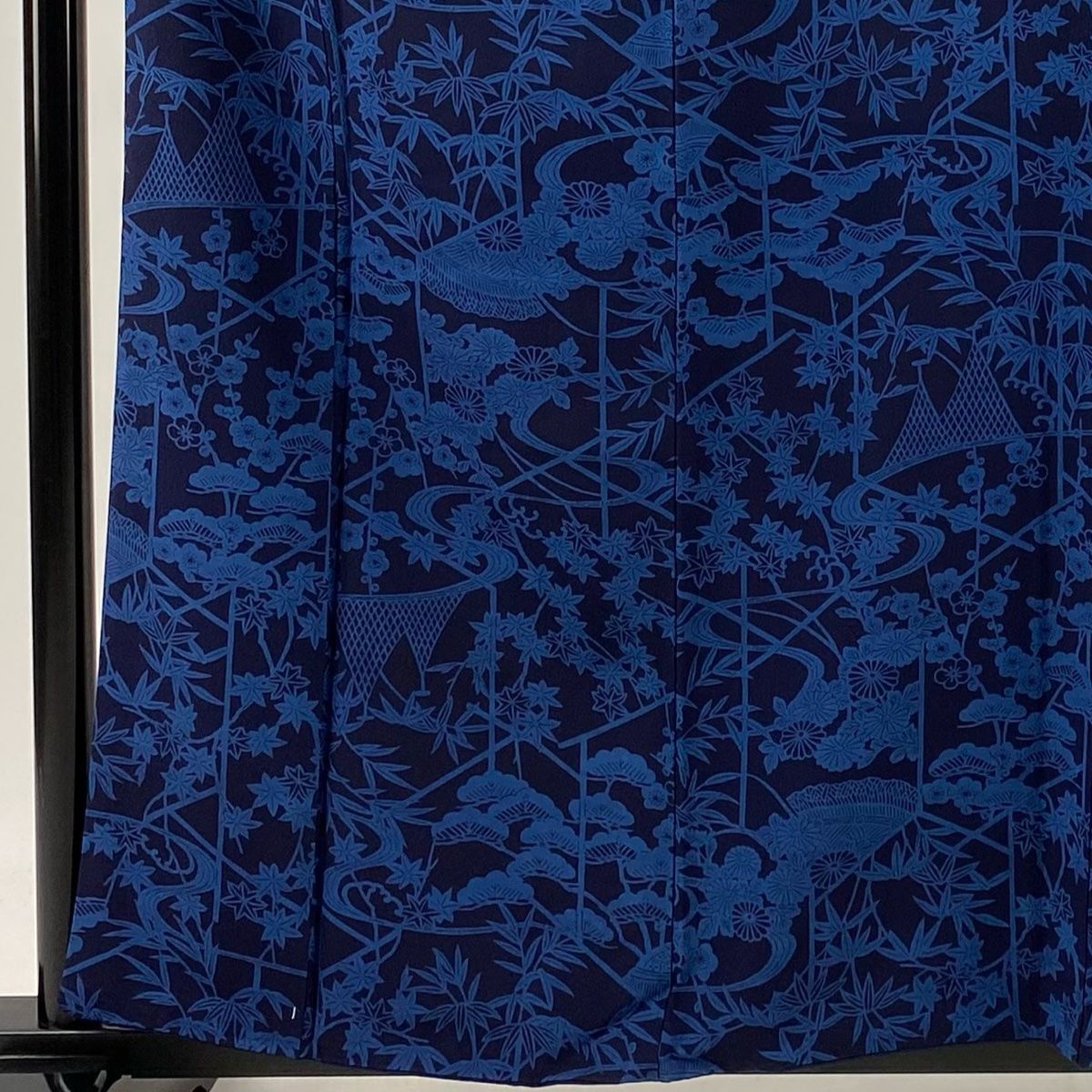 小紋 身丈160.5cm 裄丈63.5cm S 袷 網干 松竹梅 紺色 正絹 秀品