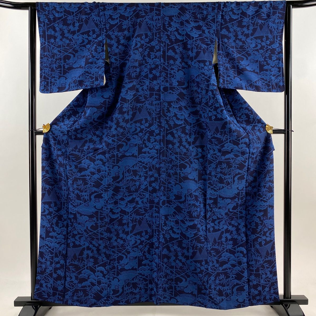 小紋 身丈160.5 cm 裄丈63.5 S 袷 網干 松竹梅 紺色 正絹 秀品