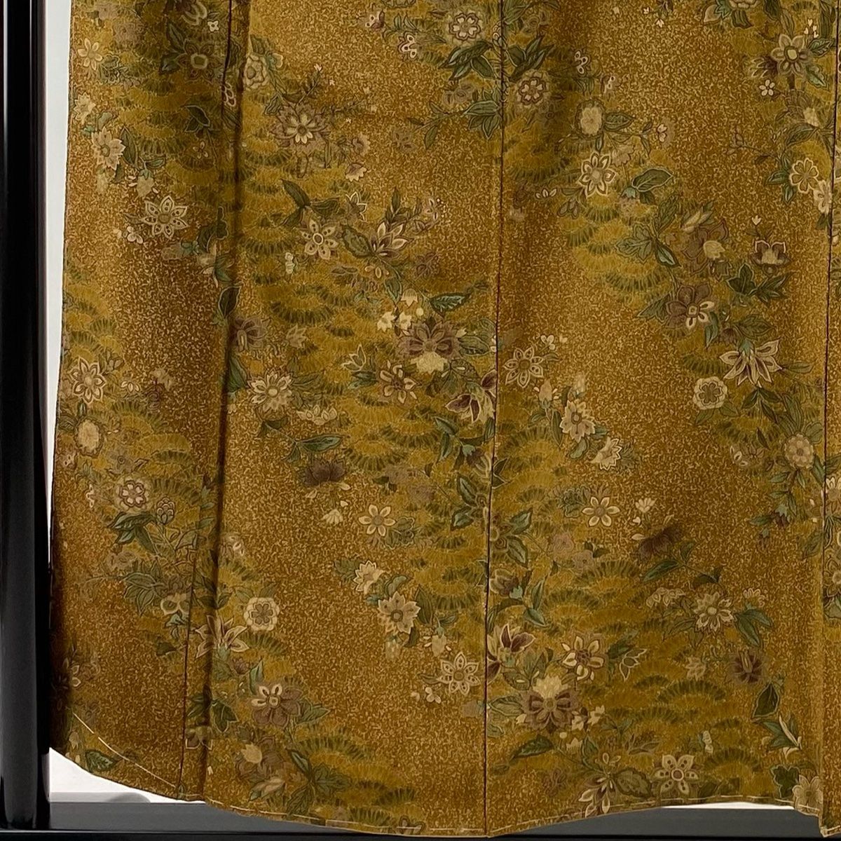 小紋 身丈155cm 裄丈60.5cm S 袷 草花 縮緬 茶色 正絹 秀品