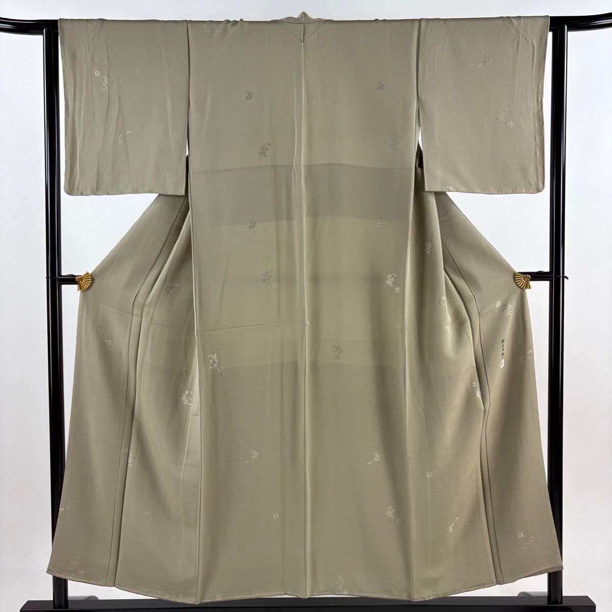 小紋 身丈154cm 裄丈63cm S 袷 柿本市郎 笹 梅 灰茶 正絹 秀品