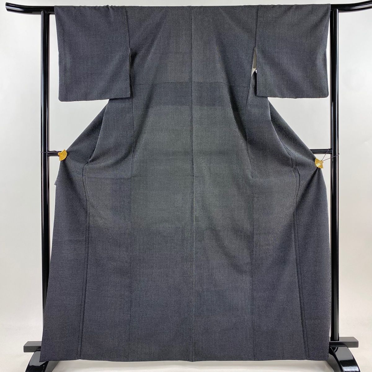 紬 身丈166.5cm 裄丈62.5cm S 袷 蚊絣 黒 正絹 秀品