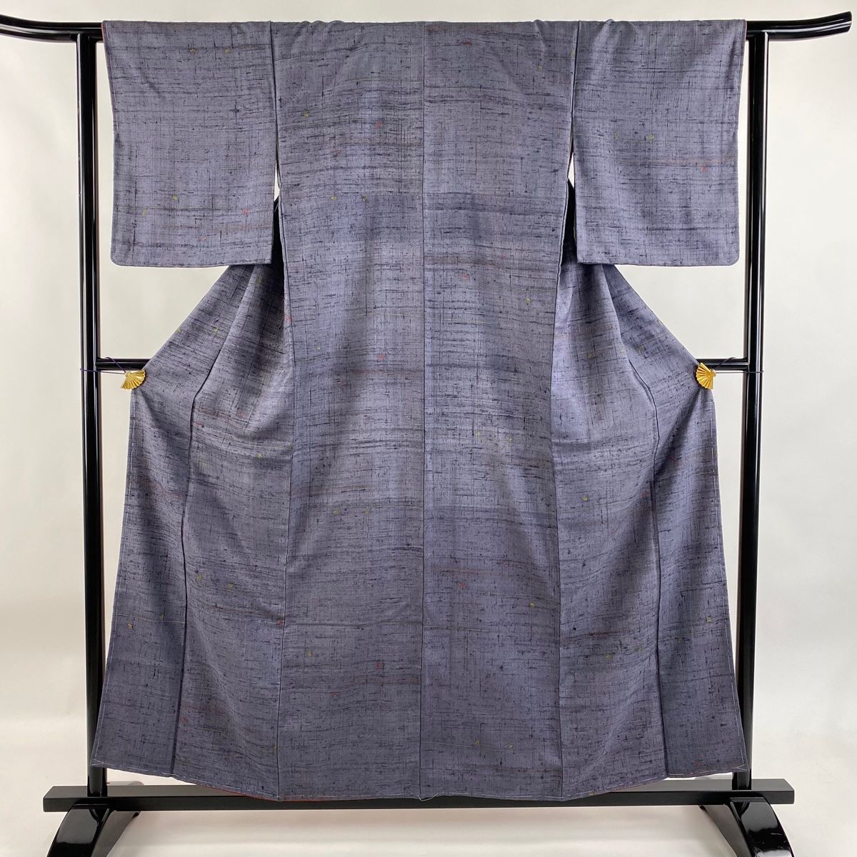 小紋 身丈156cm 裄丈62.5cm S 袷 川村久太郎 紬地 落款 葉柄 縞 灰色