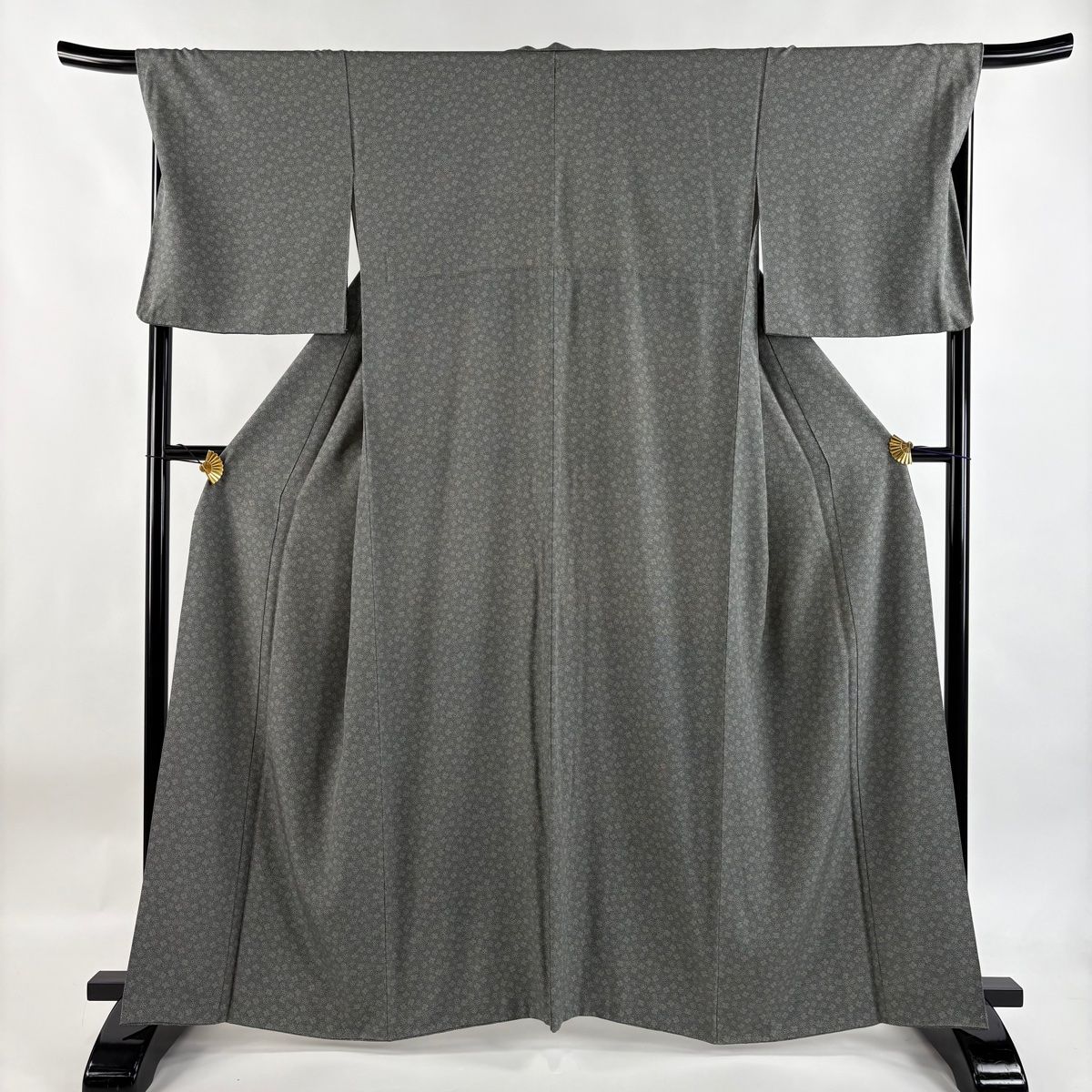 江戸小紋 身丈162cm 裄丈68.5cm L 袷 四葉のクローバー 灰緑 正絹 名品