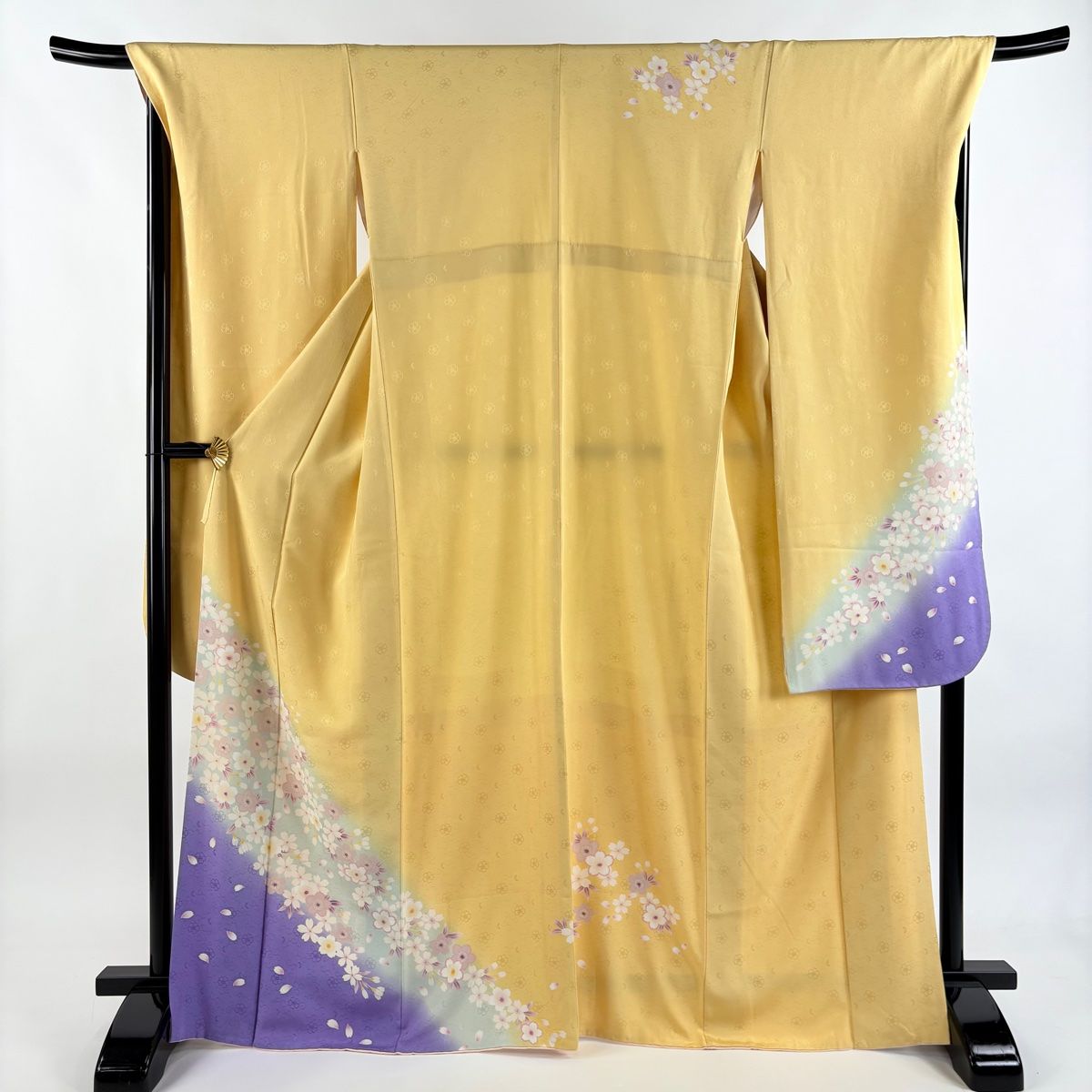 振袖 身丈167.5 cm 裄丈70 L 袷 桜 地紋 染め分け 薄黄 正絹