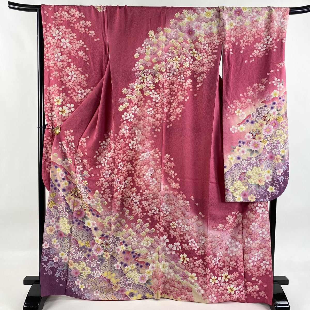 振袖 身丈167.5cm 裄丈70cm L 袷 桜 鞠 銀通し 金糸 ピンク 正絹 名品