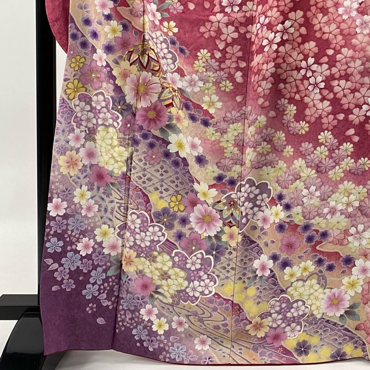 振袖 身丈167.5cm 裄丈70cm L 袷 桜 鞠 銀通し 金糸 ピンク 正絹 名品